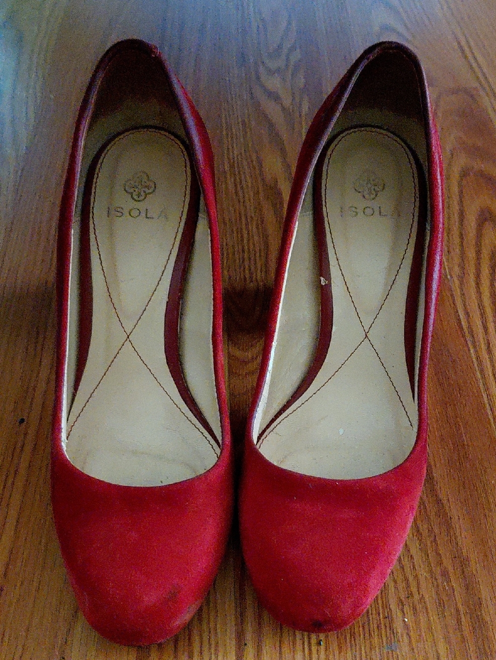 Isola Red Suede Round-Toe Pumps